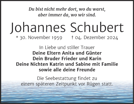 Traueranzeige von Johannes Schubert von Trauerkombi Weißenfels