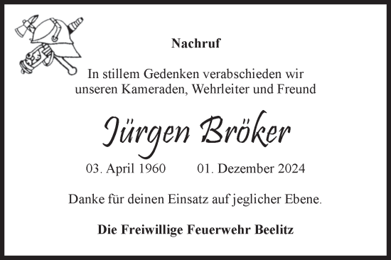 Traueranzeige von Jürgen Bröker von Volksstimme Altmark Ost