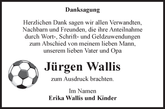 Traueranzeige von Jürgen Wallis von Volksstimme Altmark Ost