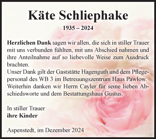 Traueranzeige von Käte Schliephake von Volksstimme Halberstadt