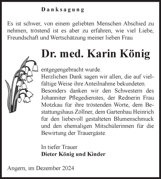 Traueranzeige von Karin König von Volksstimme Magdeburg