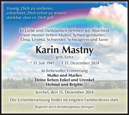 Traueranzeige von Karin Mastny von Volksstimme Altmark West