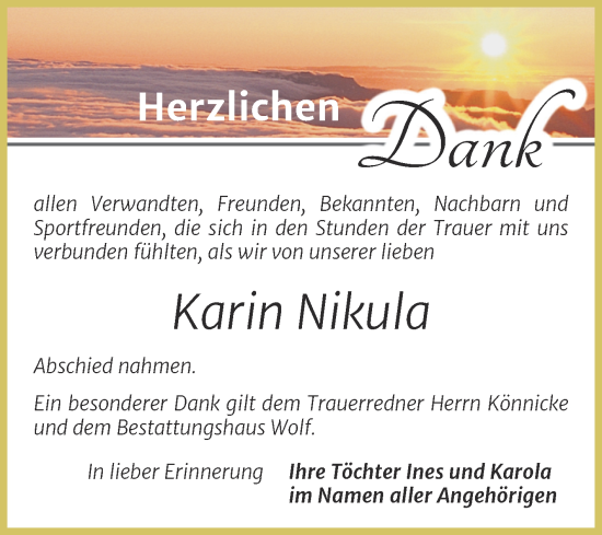 Traueranzeige von Karin Nikula von Trauerkombi Weißenfels