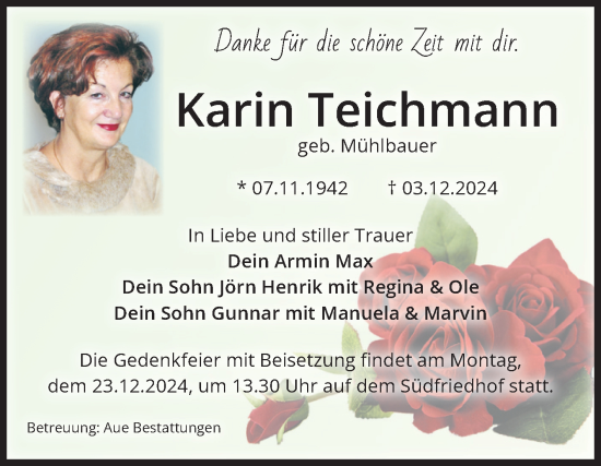 Traueranzeige von Karin Teichmann von Volksstimme Magdeburg