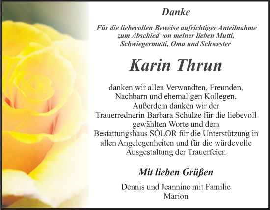 Traueranzeige von Karin Thrun von Volksstimme Magdeburg