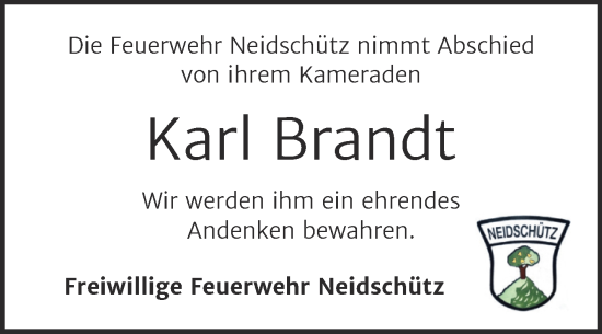 Traueranzeige von Karl Brandt von Super Sonntag Naumburg/Nebra