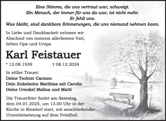 Traueranzeige von Karl Feistauer von Trauerkombi Köthen