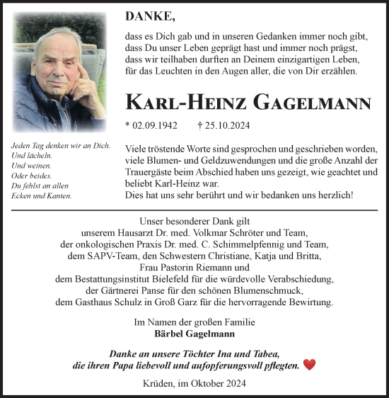 Traueranzeige von Karl-Heinz Gagelmann von Volksstimme Altmark Ost