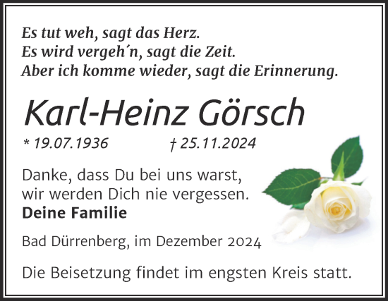 Traueranzeige von Karl-Heinz Görsch von Mitteldeutsche Zeitung Merseburg/Querfurt