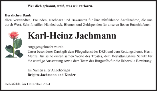 Traueranzeige von Karl-Heinz Jachmann von Volksstimme Altmark West