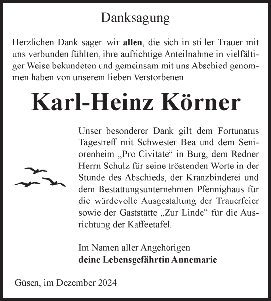 Traueranzeige von Karl-Heinz Körner von Volksstimme Burg/Genthin