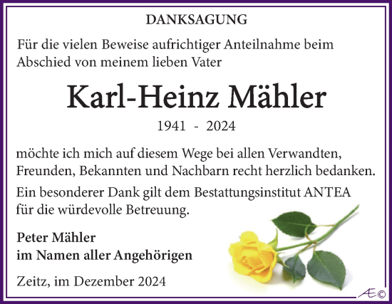 Traueranzeige von Karl-Heinz Mähler von Trauerkombi Zeitz