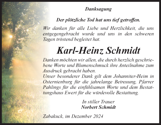 Traueranzeige von Karl-Heinz Schmidt von Volksstimme Burg/Genthin