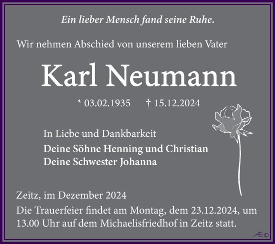 Traueranzeige von Karl Neumann von Trauerkombi Zeitz