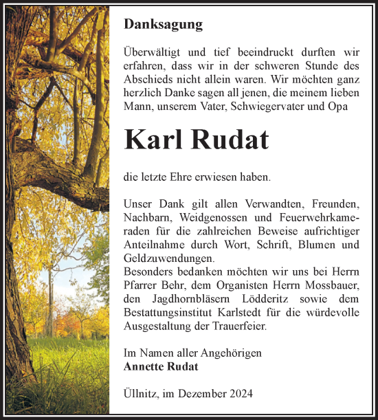 Traueranzeige von Karl Rudat von Volksstimme Schönebeck