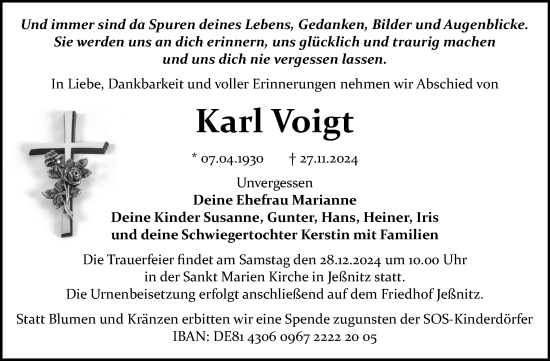 Traueranzeige von Karl Voigt von Trauerkombi Bitterfeld