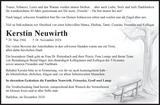 Traueranzeige von Kerstin Neuwirth von Volksstimme Magdeburg