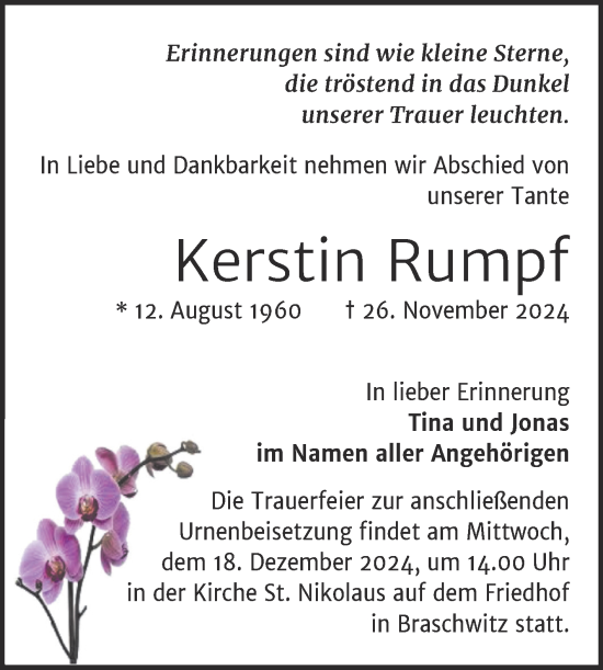Traueranzeige von Kerstin Rumpf von Mitteldeutsche Zeitung Halle/Saalkreis
