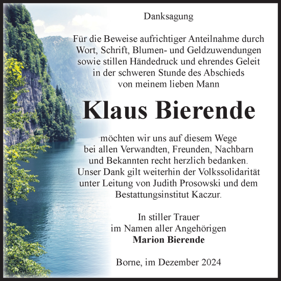 Traueranzeige von Klaus Bierende von Volksstimme Staßfurt