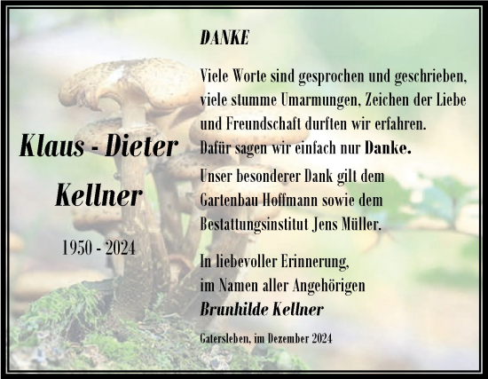 Traueranzeige von Klaus-Dieter Kellner von Trauerkombi Aschersleben