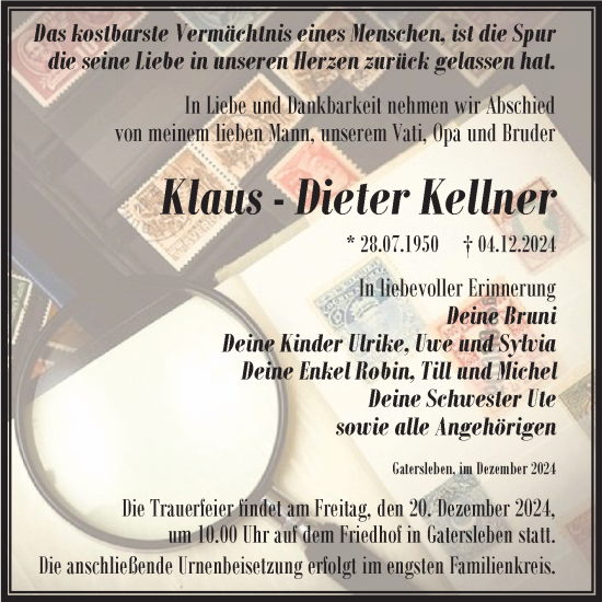 Traueranzeige von Klaus-Dieter Kellner von Trauerkombi Aschersleben