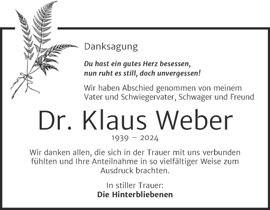 Traueranzeige von Klaus Weber von Trauerkombi Merseburg