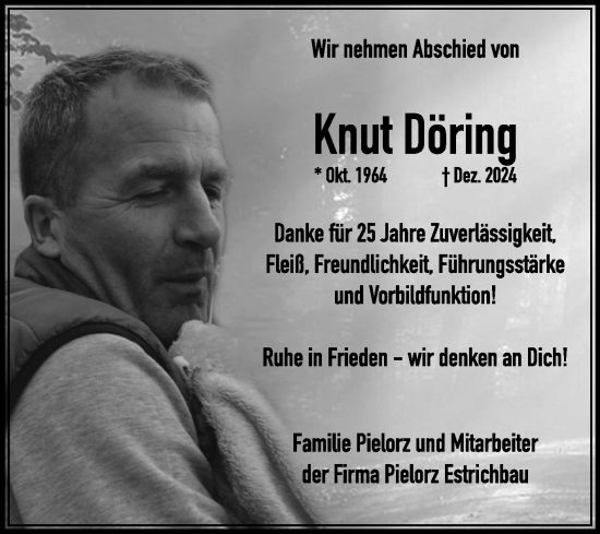 Traueranzeige von Knut Döring von Super Sonntag Wittenberg