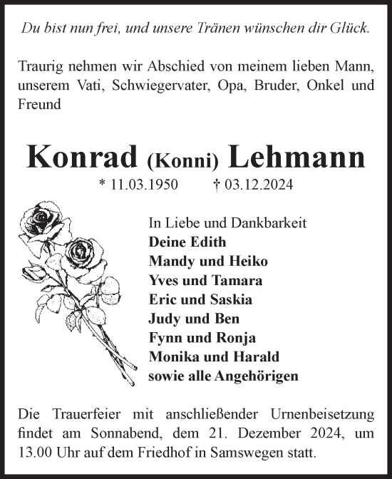 Traueranzeige von Konrad Lehmann von Volksstimme Haldensleben/Wolmirstedt