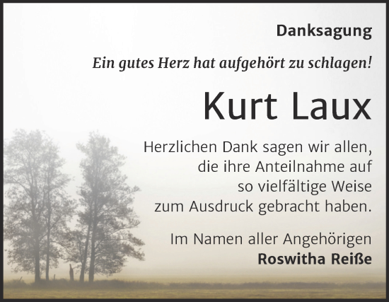 Traueranzeige von Kurt Laux von Trauerkombi Bitterfeld