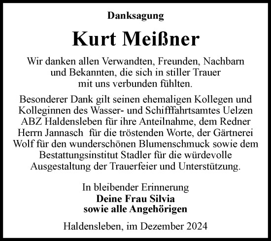 Traueranzeige von Kurt Meißner von Volksstimme Haldensleben/Wolmirstedt
