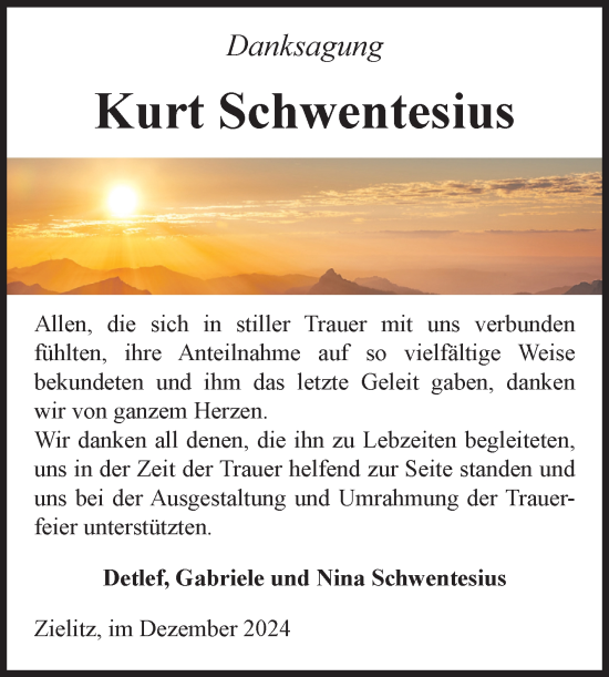Traueranzeige von Kurt Schwentesius von Volksstimme Haldensleben/Wolmirstedt