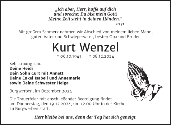 Traueranzeige von Kurt Wenzel von Trauerkombi Weißenfels