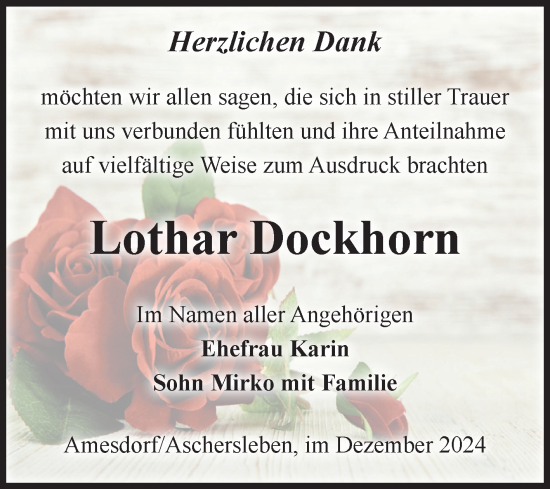 Traueranzeige von Lothar Dockhorn von Volksstimme Staßfurt