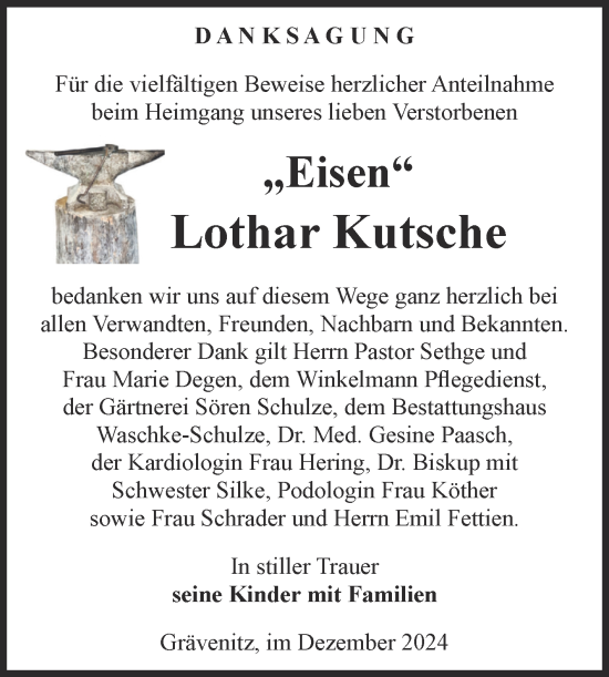 Traueranzeige von Lothar Kutsche von Volksstimme Altmark Ost