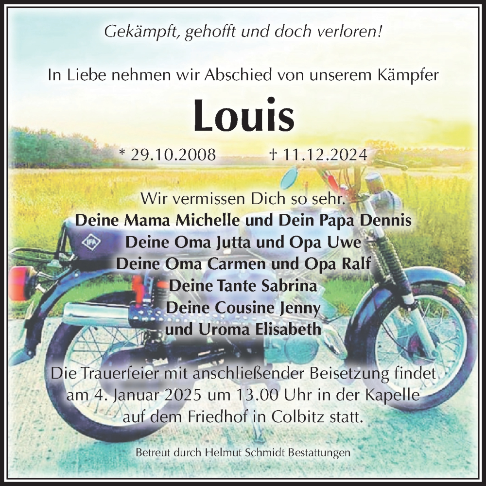  Traueranzeige für Louis  vom 21.12.2024 aus Volksstimme Haldensleben/Wolmirstedt