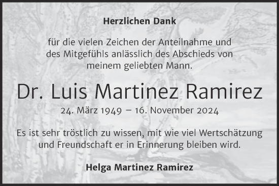 Traueranzeige von Luis Martinez Ramirez von Trauerkombi Merseburg