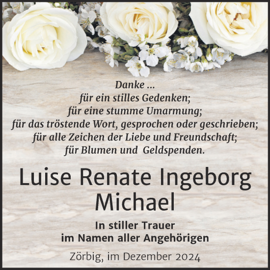 Traueranzeige von Luise Renate Ingeborg Michael von Trauerkombi Bitterfeld