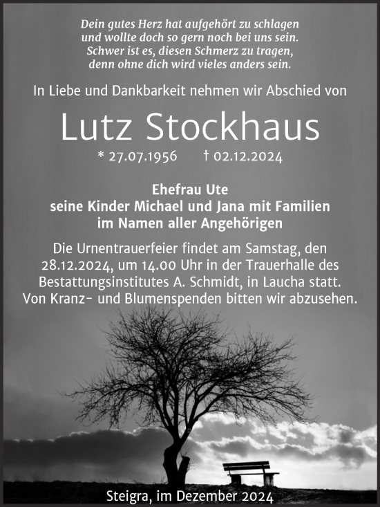 Traueranzeige von Lutz Stockhaus von Trauerkombi Merseburg