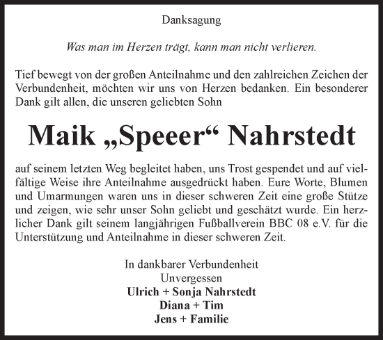 Traueranzeige von Maik Nahrstedt 