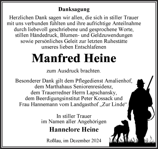 Traueranzeige von Manfred Heine von Trauerkombi Dessau