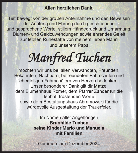 Traueranzeige von Manfred Tuchen von Volksstimme Burg/Genthin