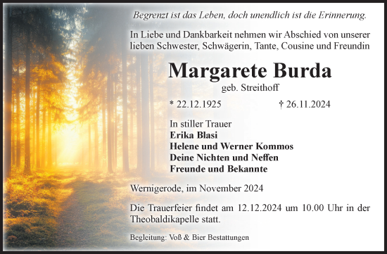 Traueranzeige von Margarete Burda von Volksstimme Wernigerode