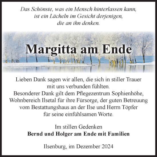 Traueranzeige von Margitta am Ende von Volksstimme Wernigerode