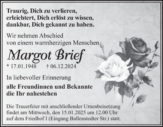 Traueranzeige von Margot Brief von Trauerkombi Dessau