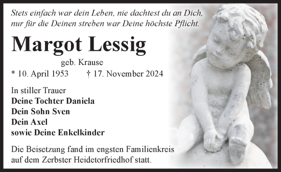 Traueranzeige von Margot Lessig von Volksstimme Zerbst