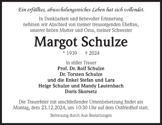Traueranzeige von Margot Schulze von Volksstimme Magdeburg