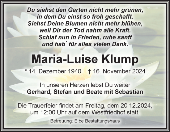 Traueranzeige von Maria-Luise Klump von Volksstimme Magdeburg