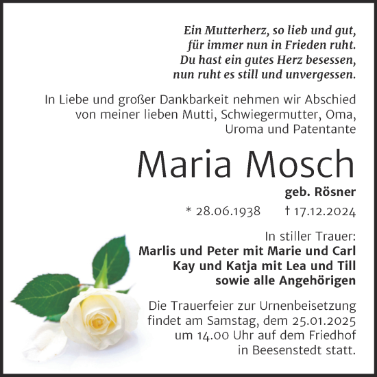 Traueranzeige von Maria Mosch 