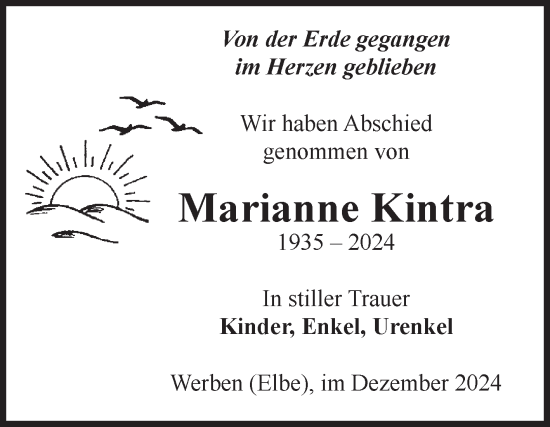 Traueranzeige von Marianne Kintra von Volksstimme Altmark Ost
