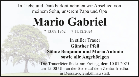 Traueranzeige von Mario Gabriel von Trauerkombi Dessau